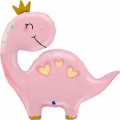 Шар фольга И14 Мини фигура Динозаврик Принцесса, розовый
