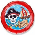 Шар фольга И 18 Круг С Днем Рождения (пират) Красный