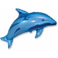 Шар фольга И14 Мини Фигура Дельфин фигурный синий