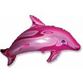 Шар фольга И14 Мини Фигура Дельфин фигурный фуксия