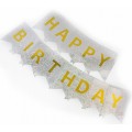 Гирлянда Флажки Happy Birthday, Серебро, Голограф
