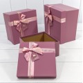 Коробка Квадрат с двойным бантиком и сердечком Лиловый